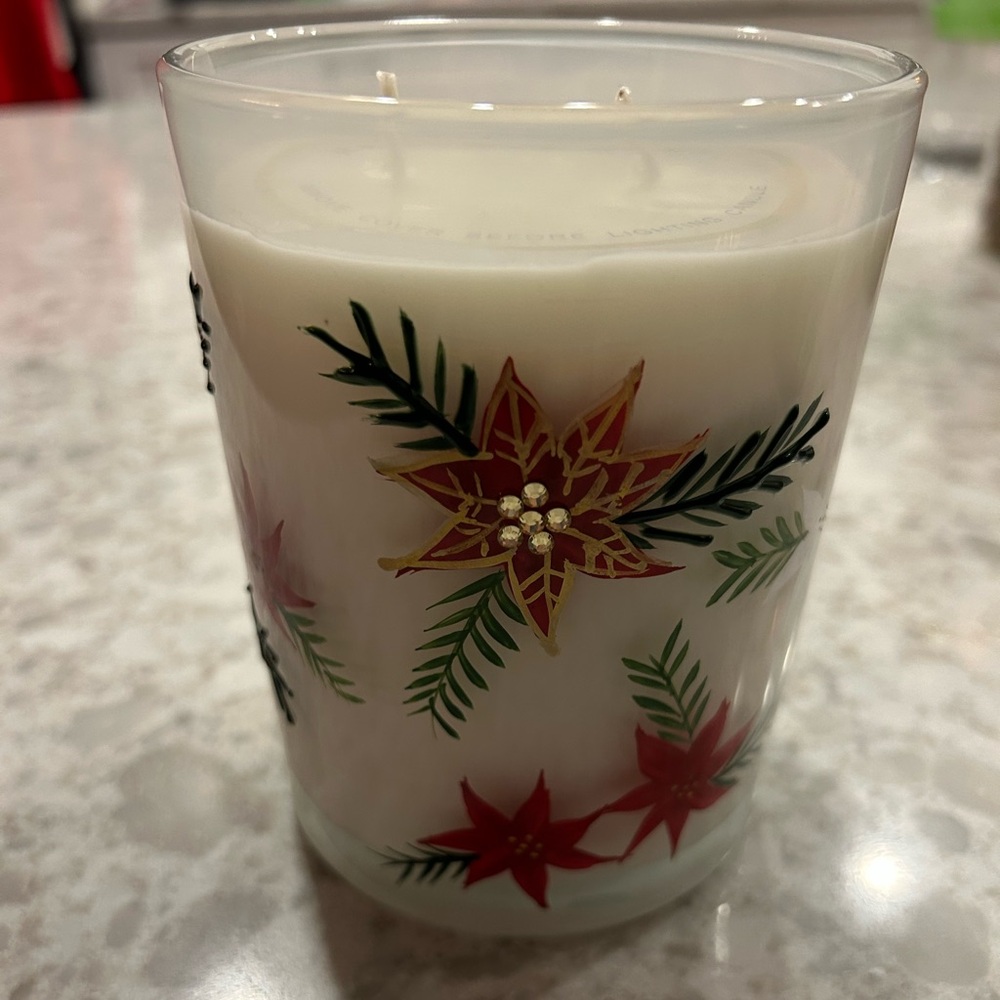 “New” Red Leaf Home Festive Jeweled Poinsettia Candle 17oz
